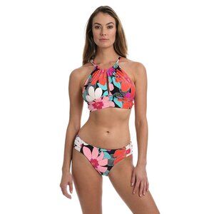 La Blanca Women's High Neck Midkini Bikini Swimsuit Top, Multi//in Full Bloom,